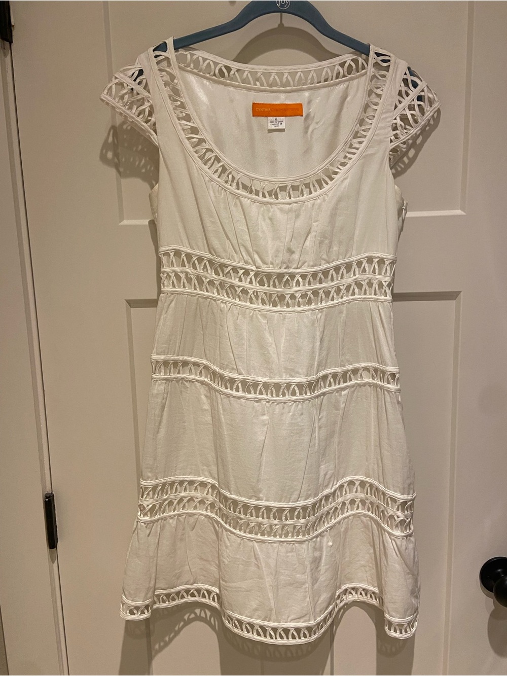 Cynthia Steffe Women’s White Lattice-Trim Scoop Neck Dress